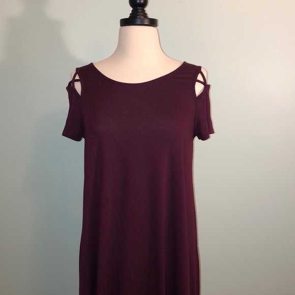 Plum/Wine Dress with Criss-Cross Detail - Picture 2 of 8